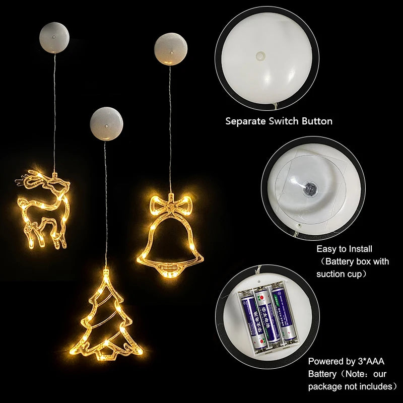 Christmas LED Light Snowflake Santa Deer Hanging Window Ornament