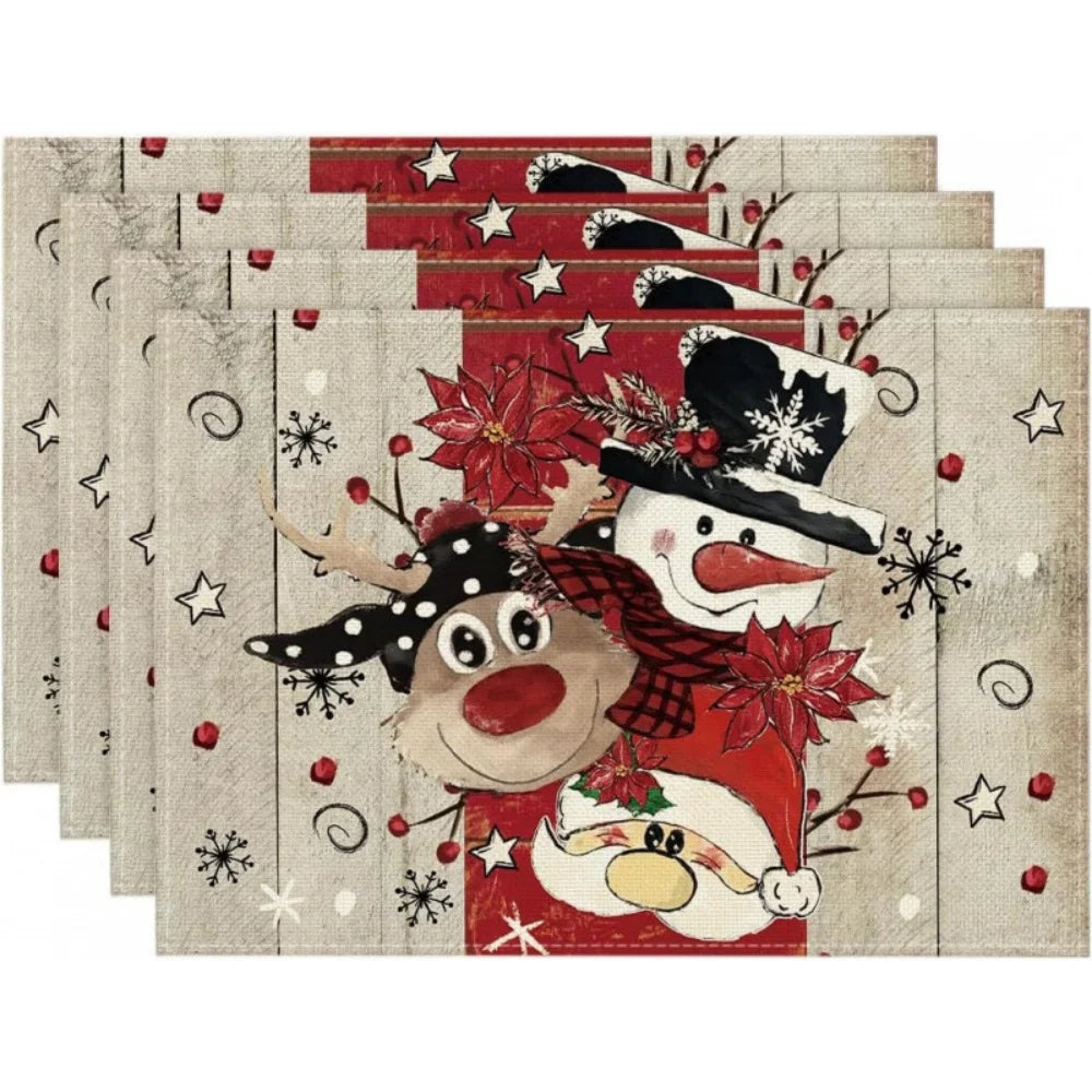 4pcs Christmas Tree Linen Table Placemat