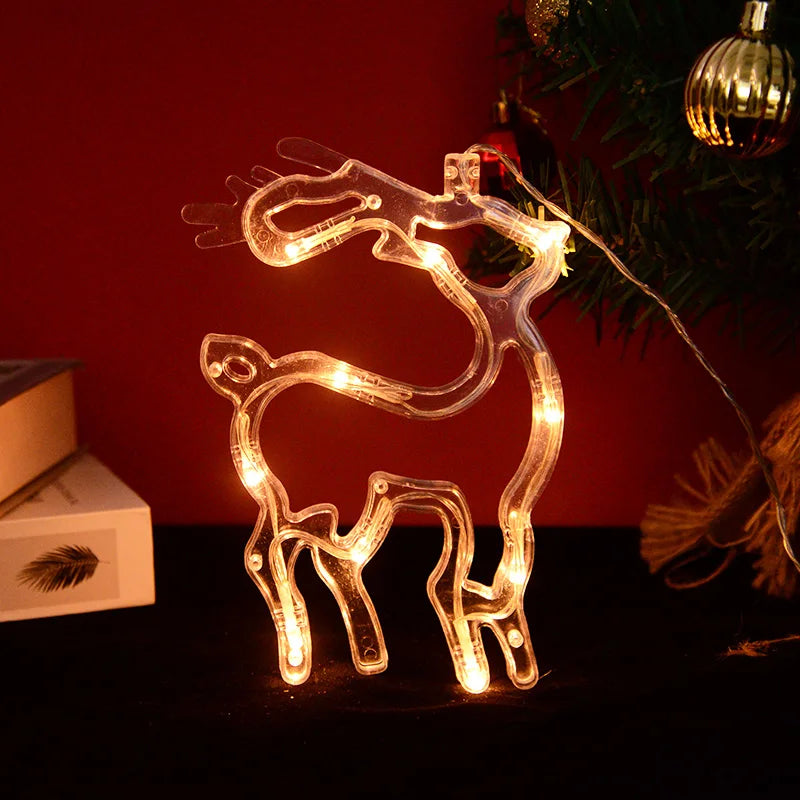 Christmas LED Light Snowflake Santa Deer Hanging Window Ornament