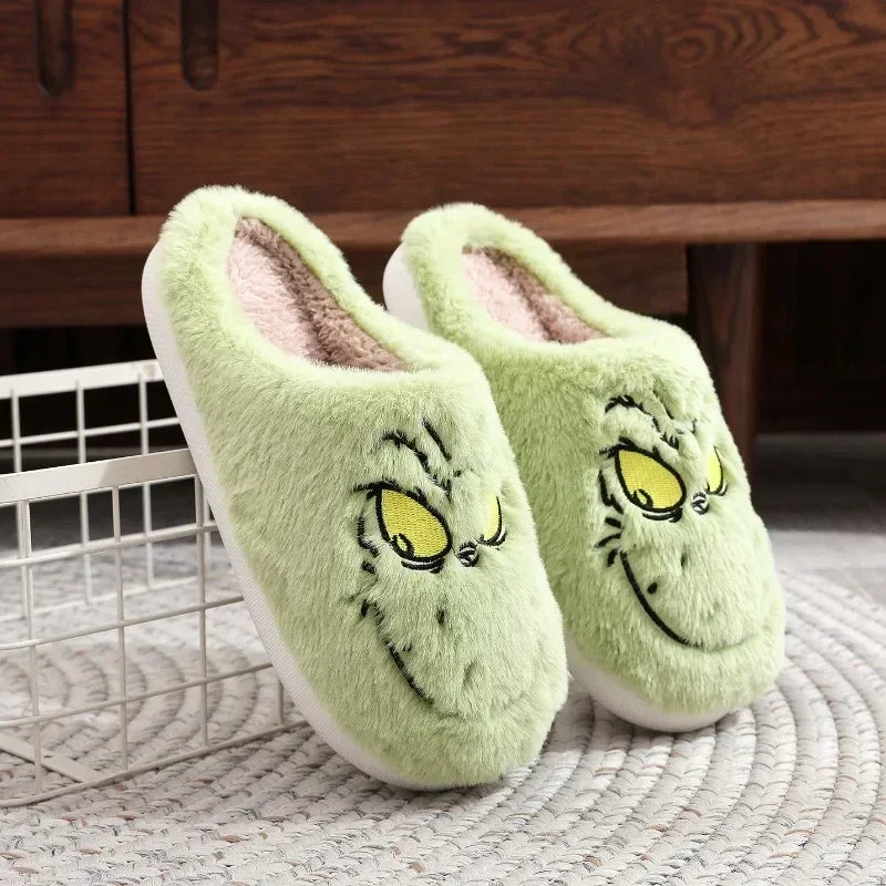 Christmas Grinch Plush Slippers Women