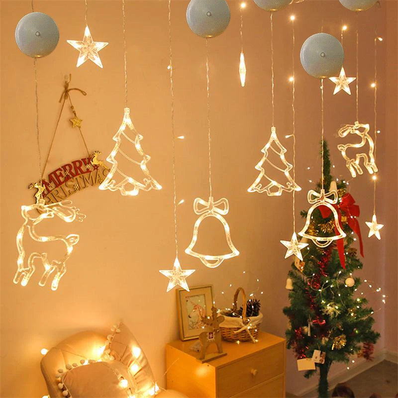 Christmas LED Light Snowflake Santa Deer Hanging Window Ornament