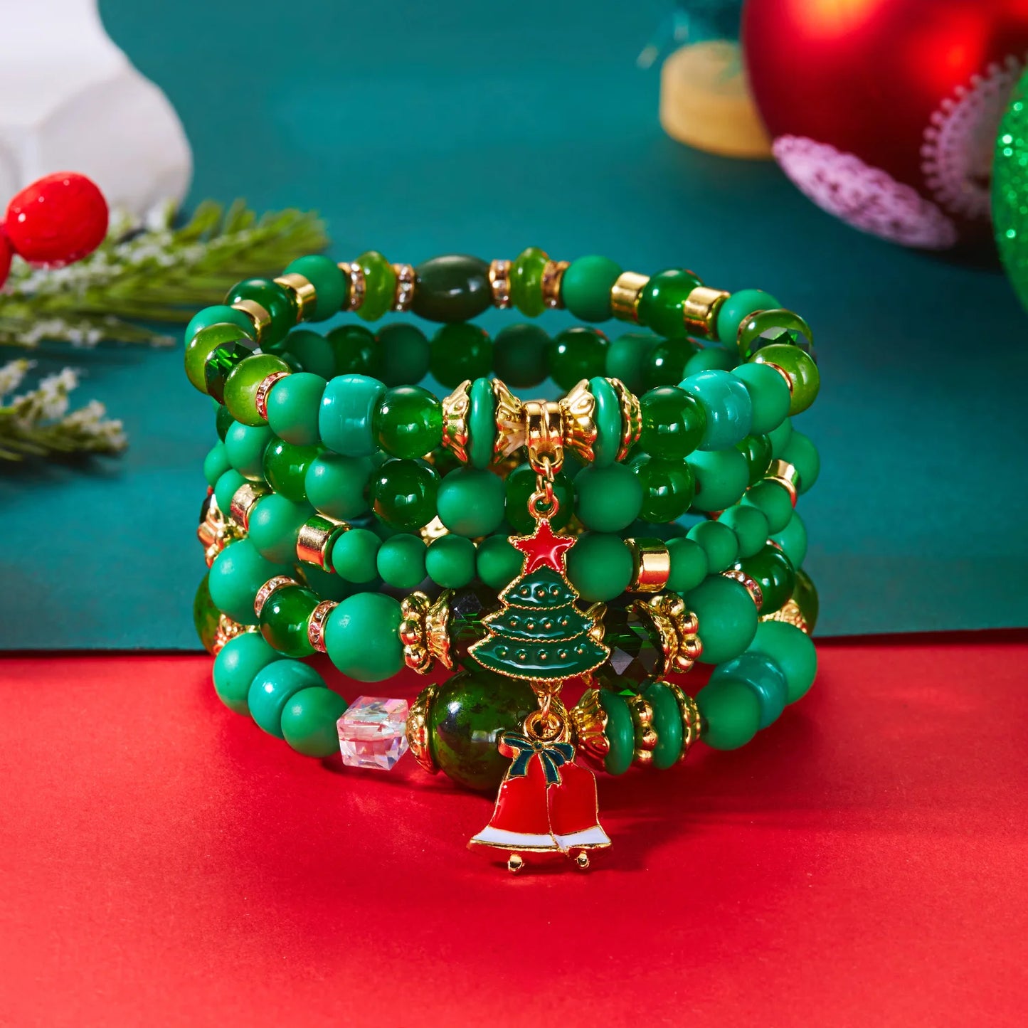 4Pcs Colorful Crystal Beads Christmas Charms Bracelet