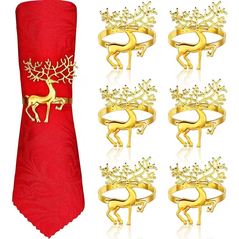 6/12/24PCS Christmas Table Napkin Gold Rings