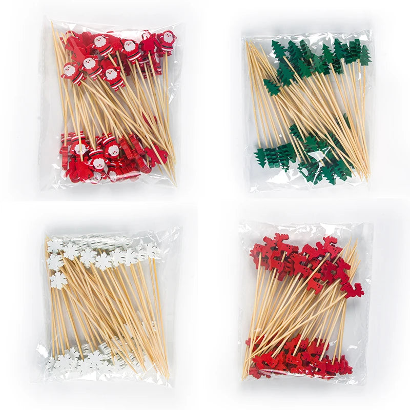 50pcs Christmas Disposable Bamboo Picks