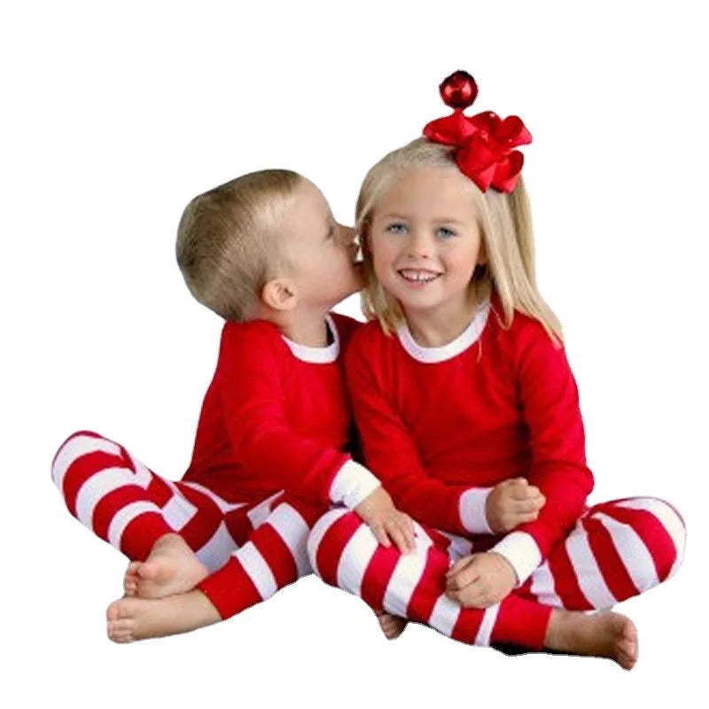 Christmas Pajamas Set Striped Print