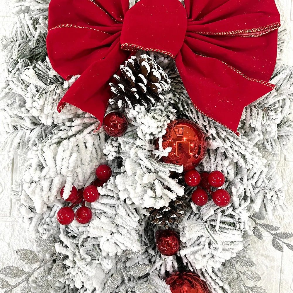 Flocked PVC Christmas Decoration Flower Wreath Vine Garland