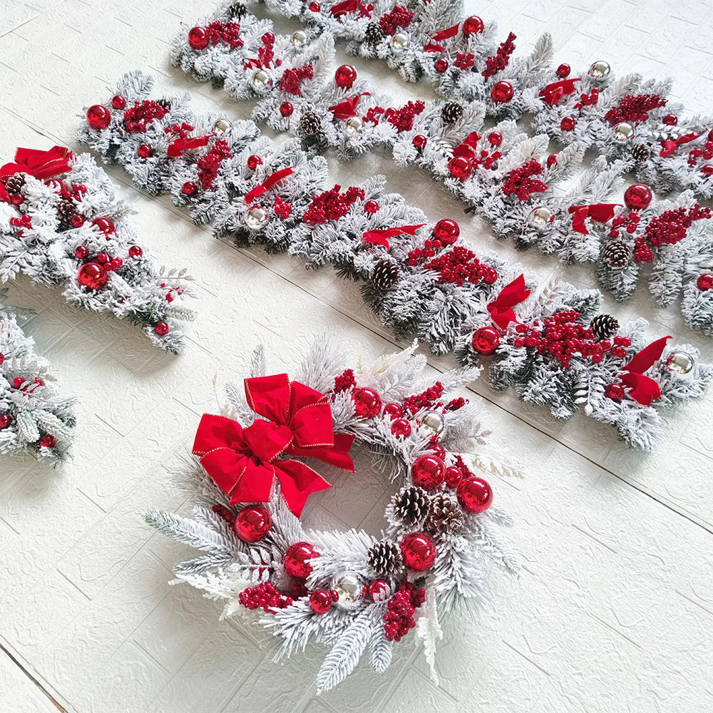 Flocked PVC Christmas Decoration Flower Wreath Vine Garland