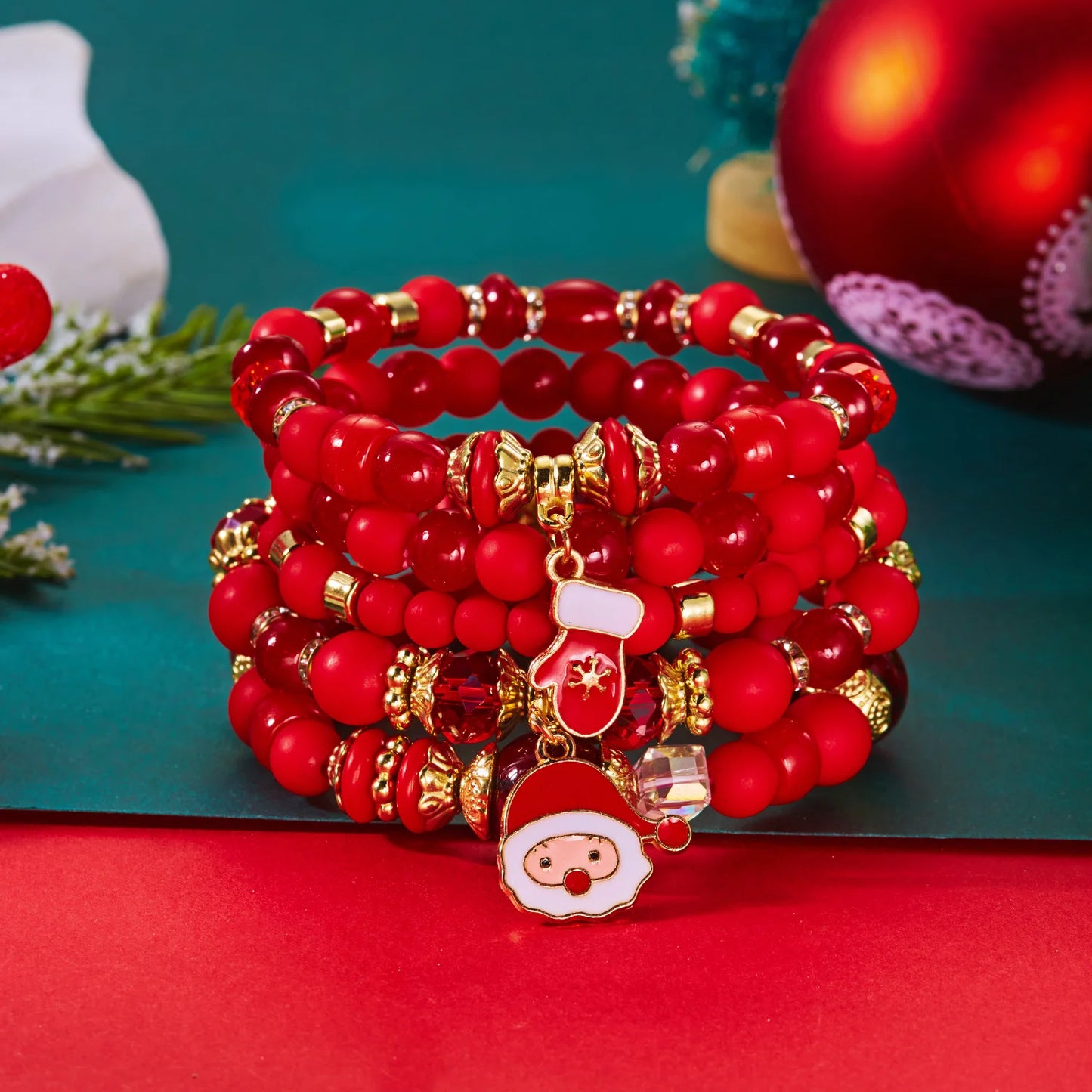 4Pcs Colorful Crystal Beads Christmas Charms Bracelet