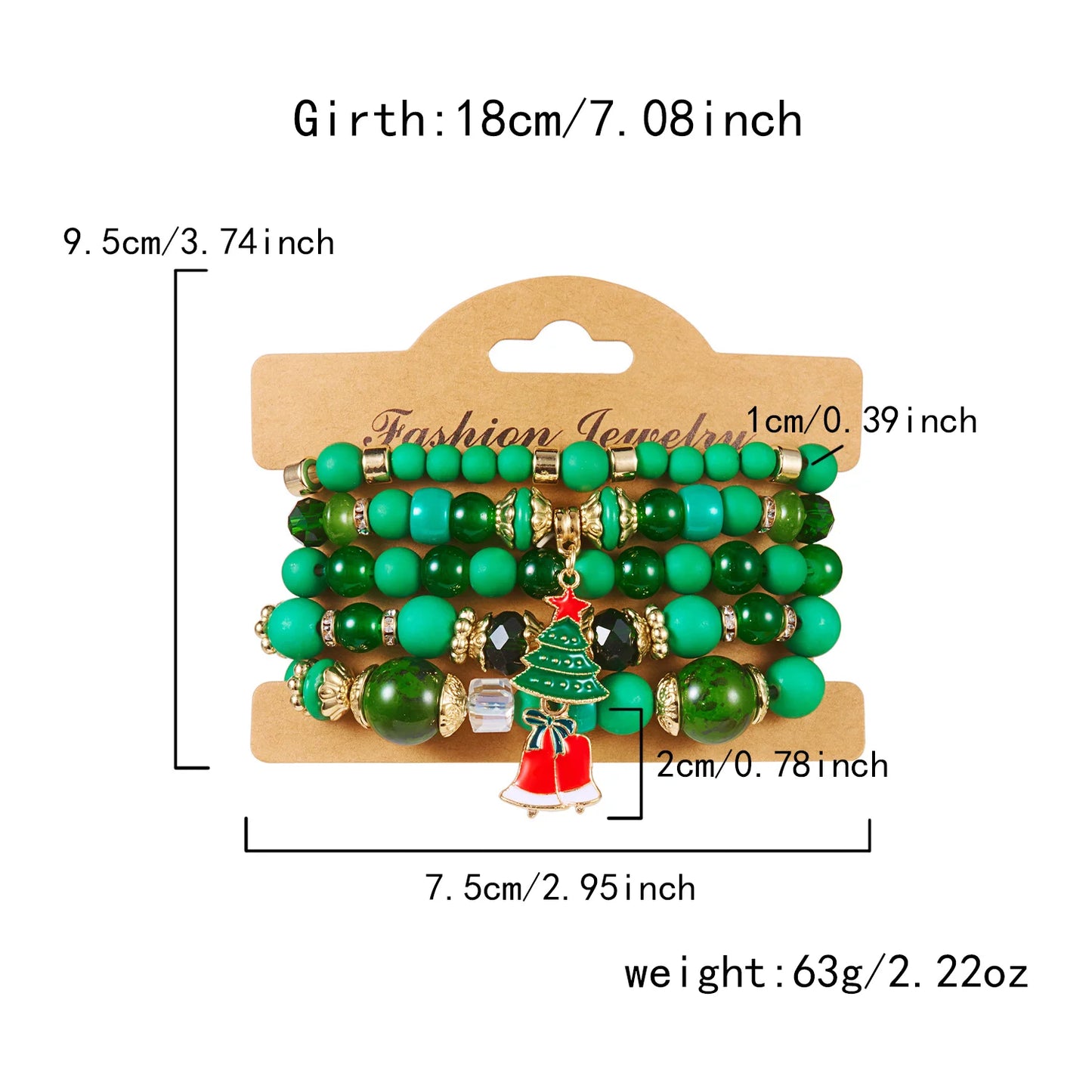 4Pcs Colorful Crystal Beads Christmas Charms Bracelet