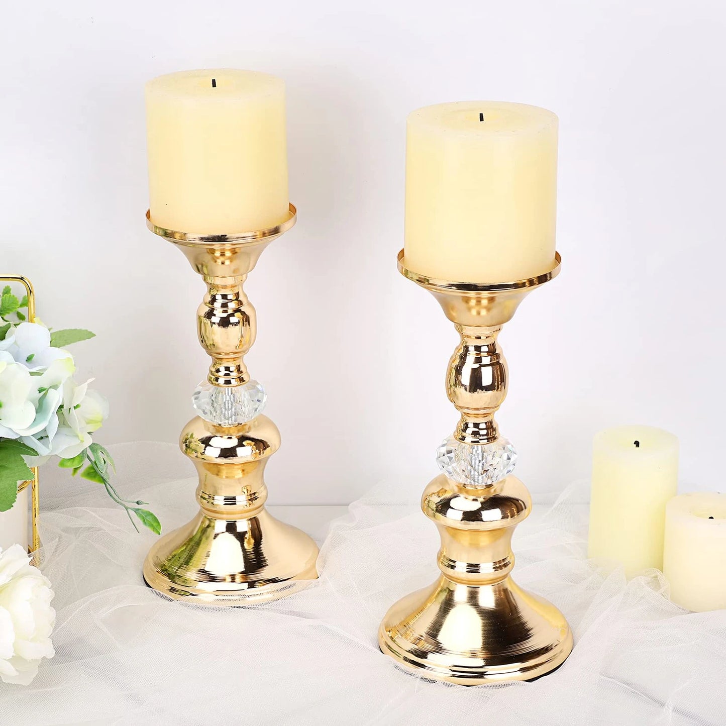 Gold Metal Pillar Candlestick Holders Vintage