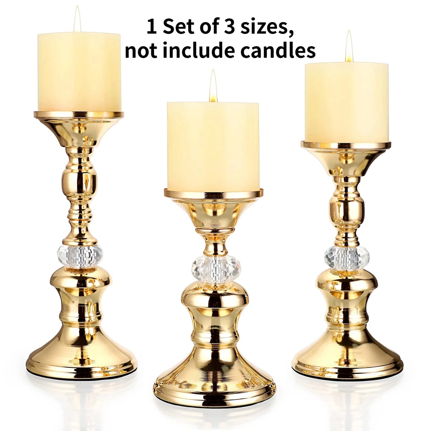 Gold Metal Pillar Candlestick Holders Vintage
