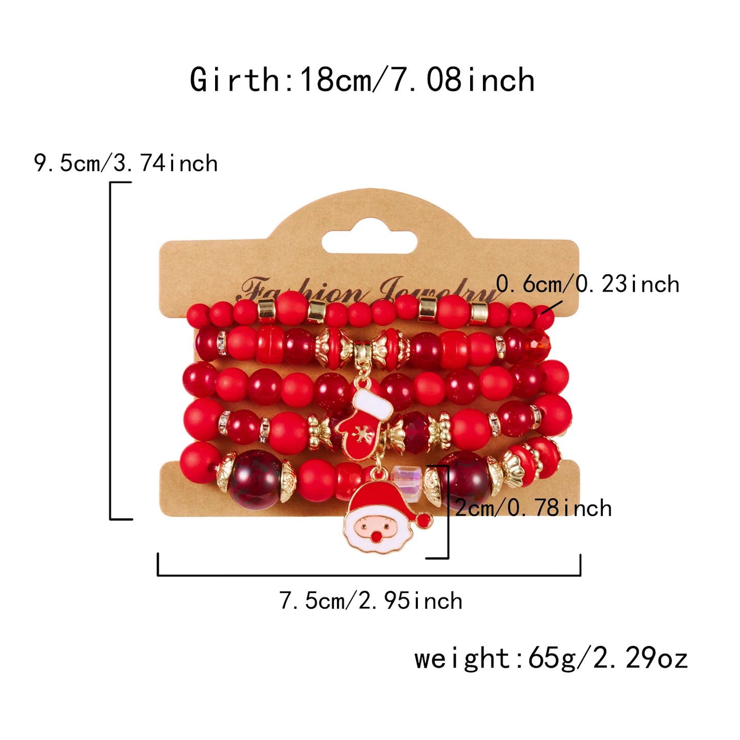 4Pcs Colorful Crystal Beads Christmas Charms Bracelet