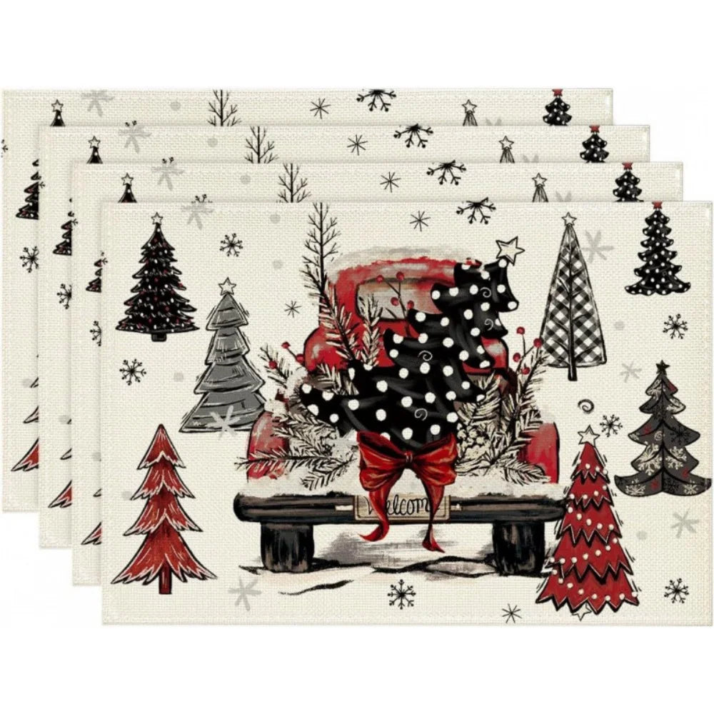 4pcs Christmas Tree Linen Table Placemat