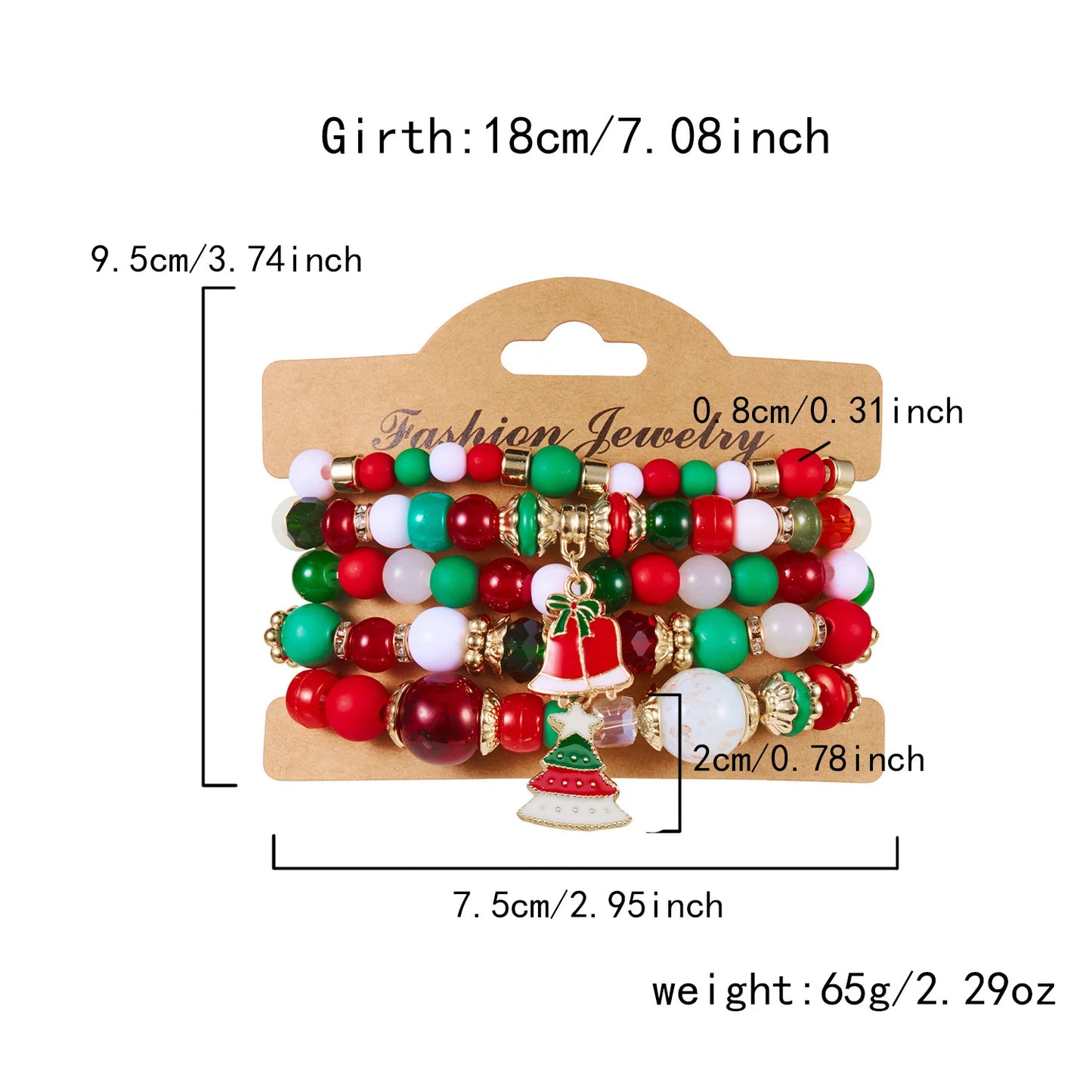 4Pcs Colorful Crystal Beads Christmas Charms Bracelet
