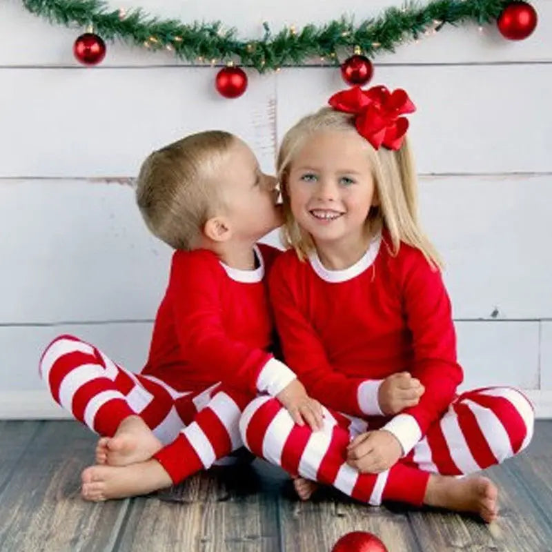 Christmas Pajamas Set Striped Print