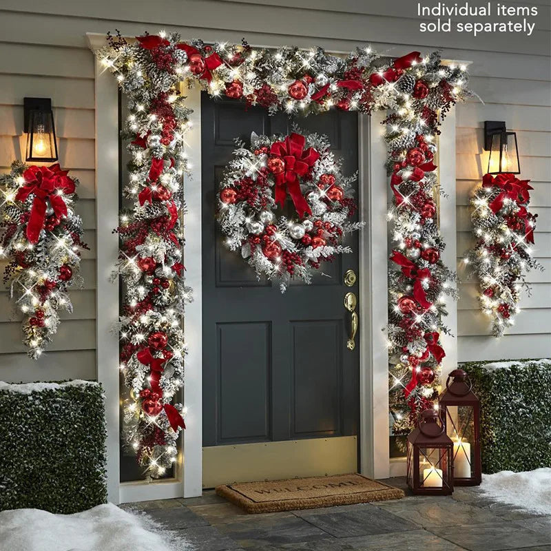 Flocked PVC Christmas Decoration Flower Wreath Vine Garland