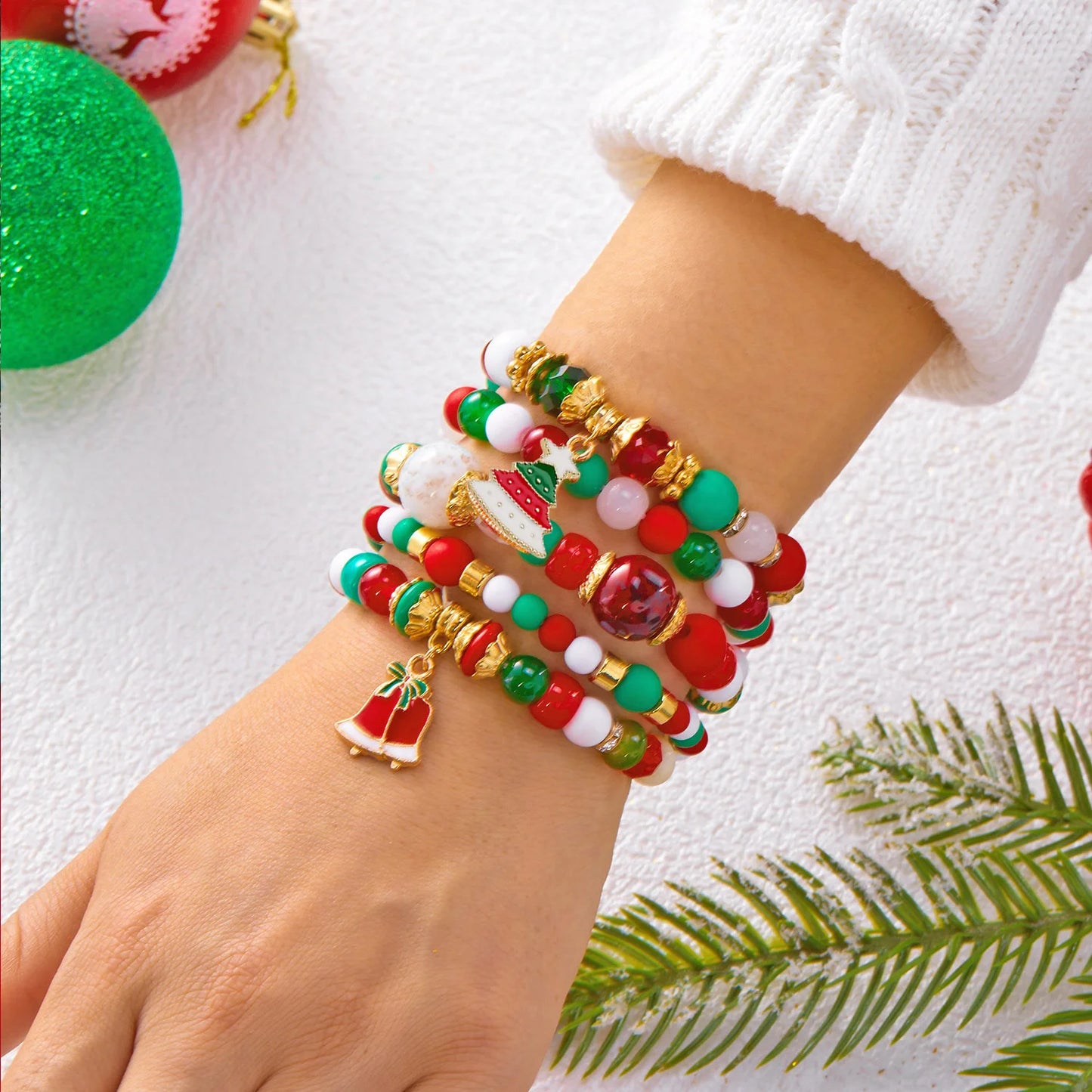 4Pcs Colorful Crystal Beads Christmas Charms Bracelet