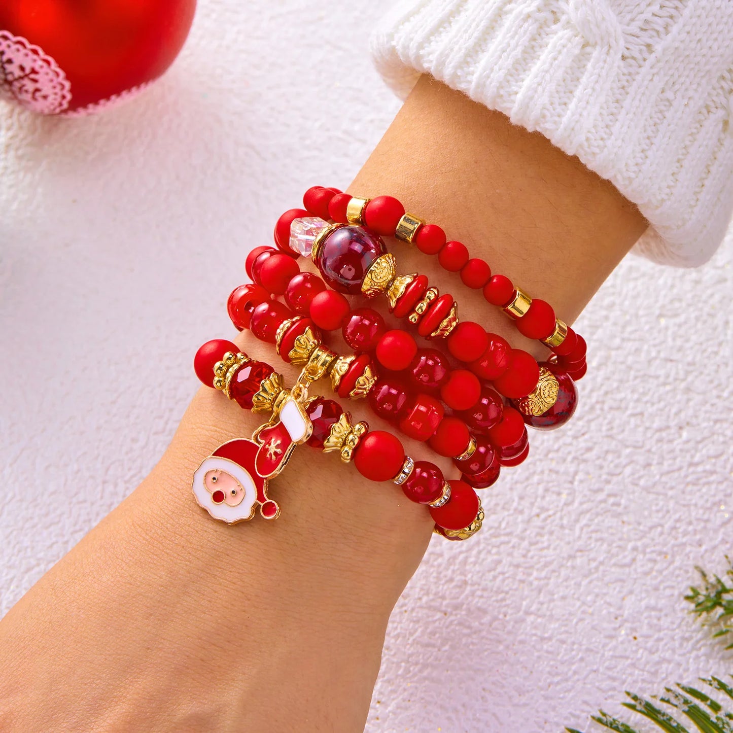 4Pcs Colorful Crystal Beads Christmas Charms Bracelet