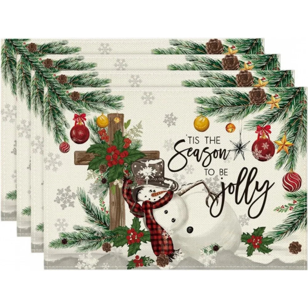 4pcs Christmas Tree Linen Table Placemat