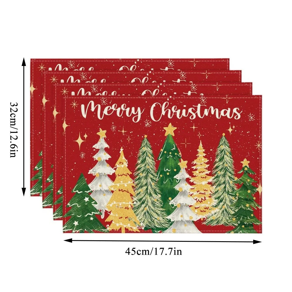 4pcs Christmas Tree Linen Table Placemat