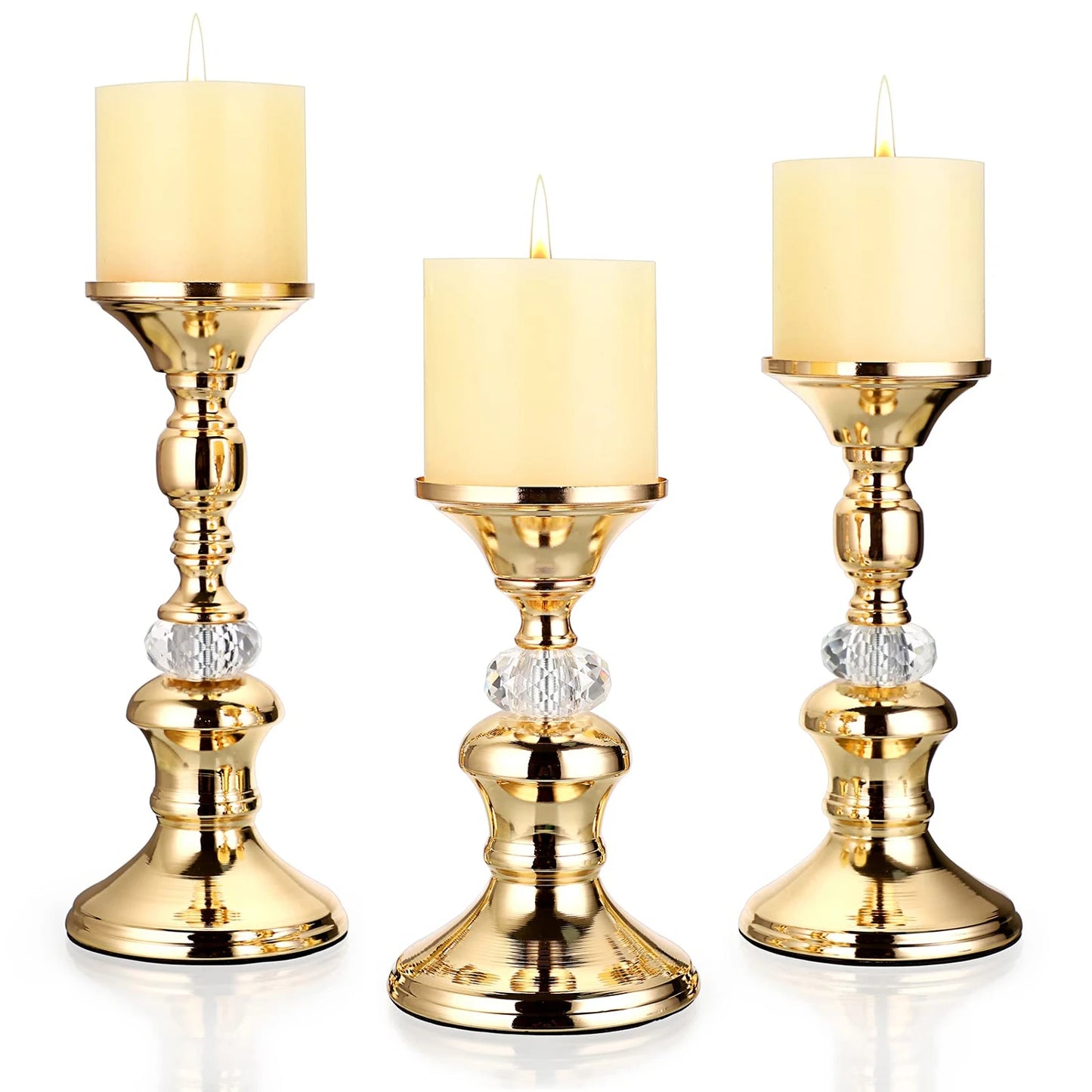 Gold Metal Pillar Candlestick Holders Vintage