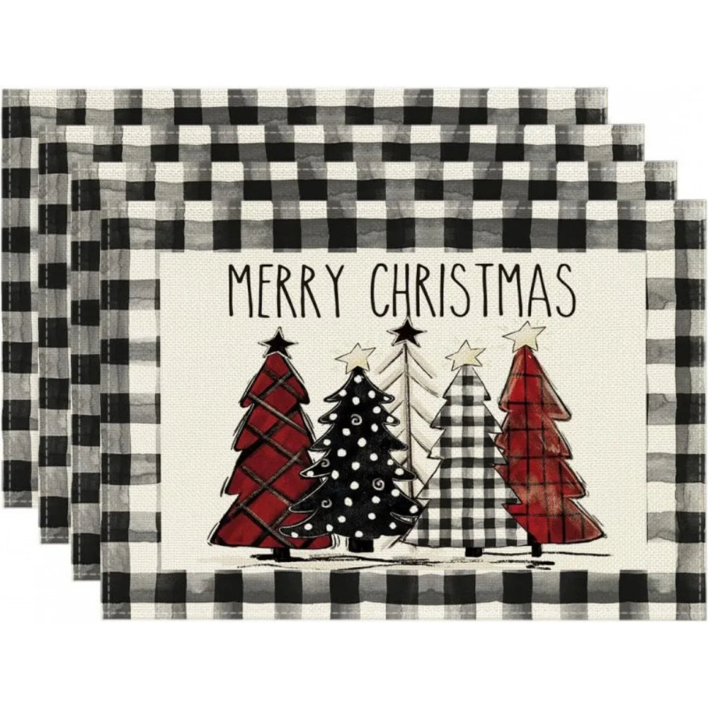 4pcs Christmas Tree Linen Table Placemat