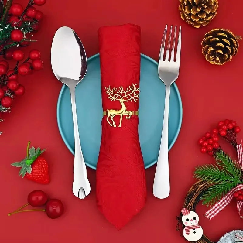 6/12/24PCS Christmas Table Napkin Gold Rings