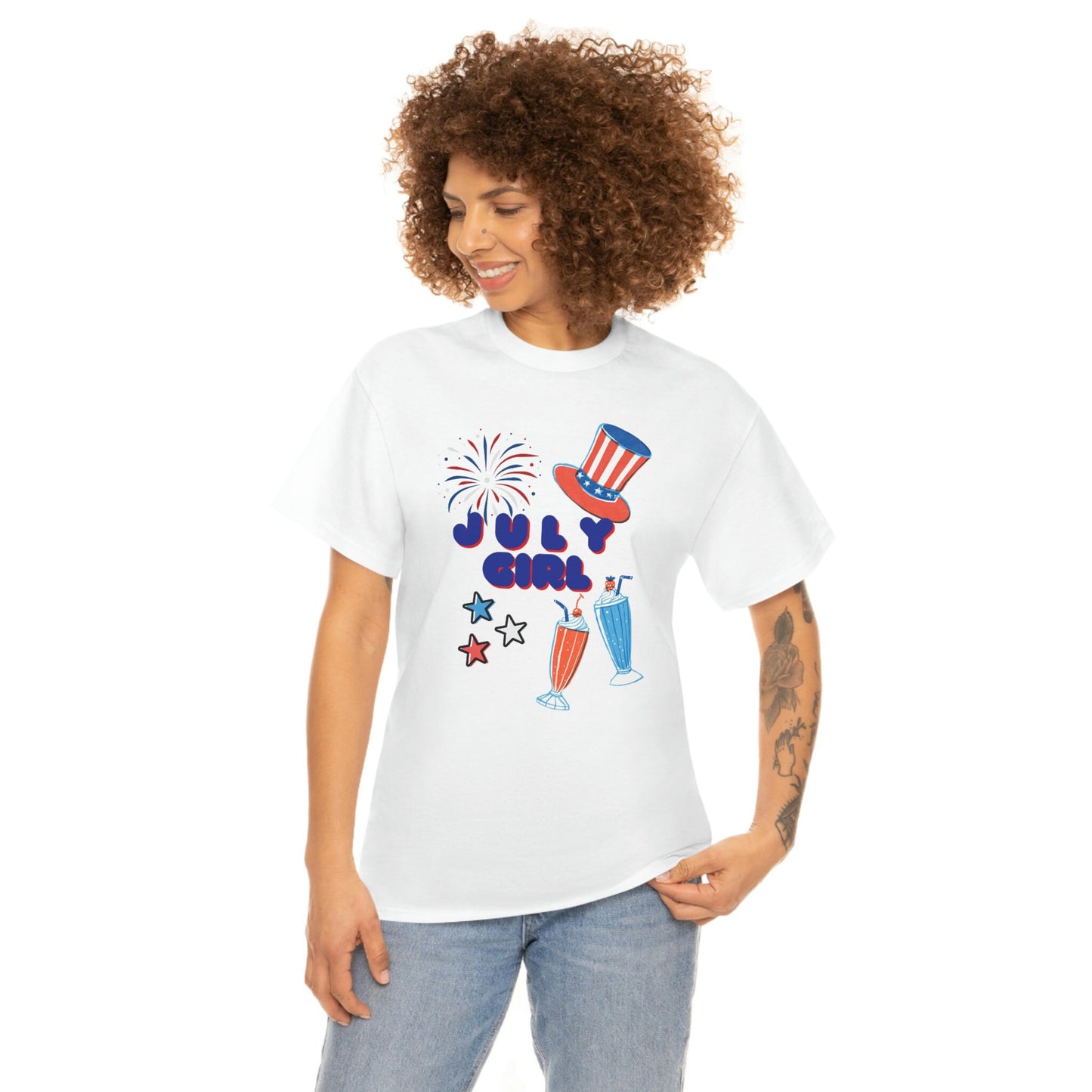 July Girl Customized T-shirt/Born In July T-shirt/4th Of July Celebration Themed Birthday T-shirt/Birthday Present/July Born Gift