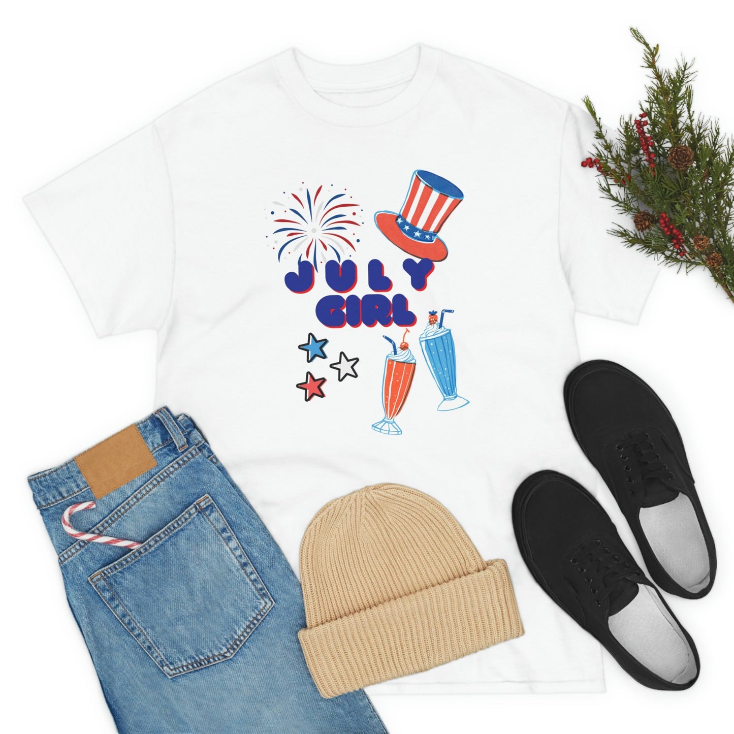 July Girl Customized T-shirt/Born In July T-shirt/4th Of July Celebration Themed Birthday T-shirt/Birthday Present/July Born Gift