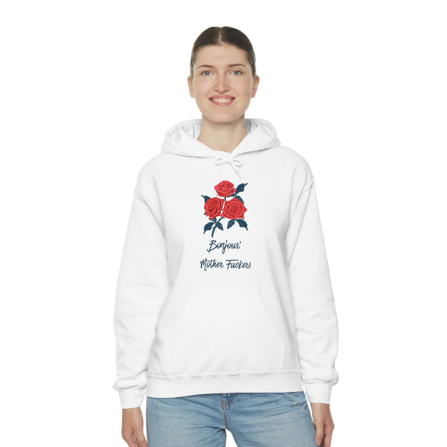 Bonjour Mother Fuckers Unisex Heavy Blend Hooded Sweatshirt/Funny Message Birthday Present Idea/Gifts For Her Him/Customized Shirt