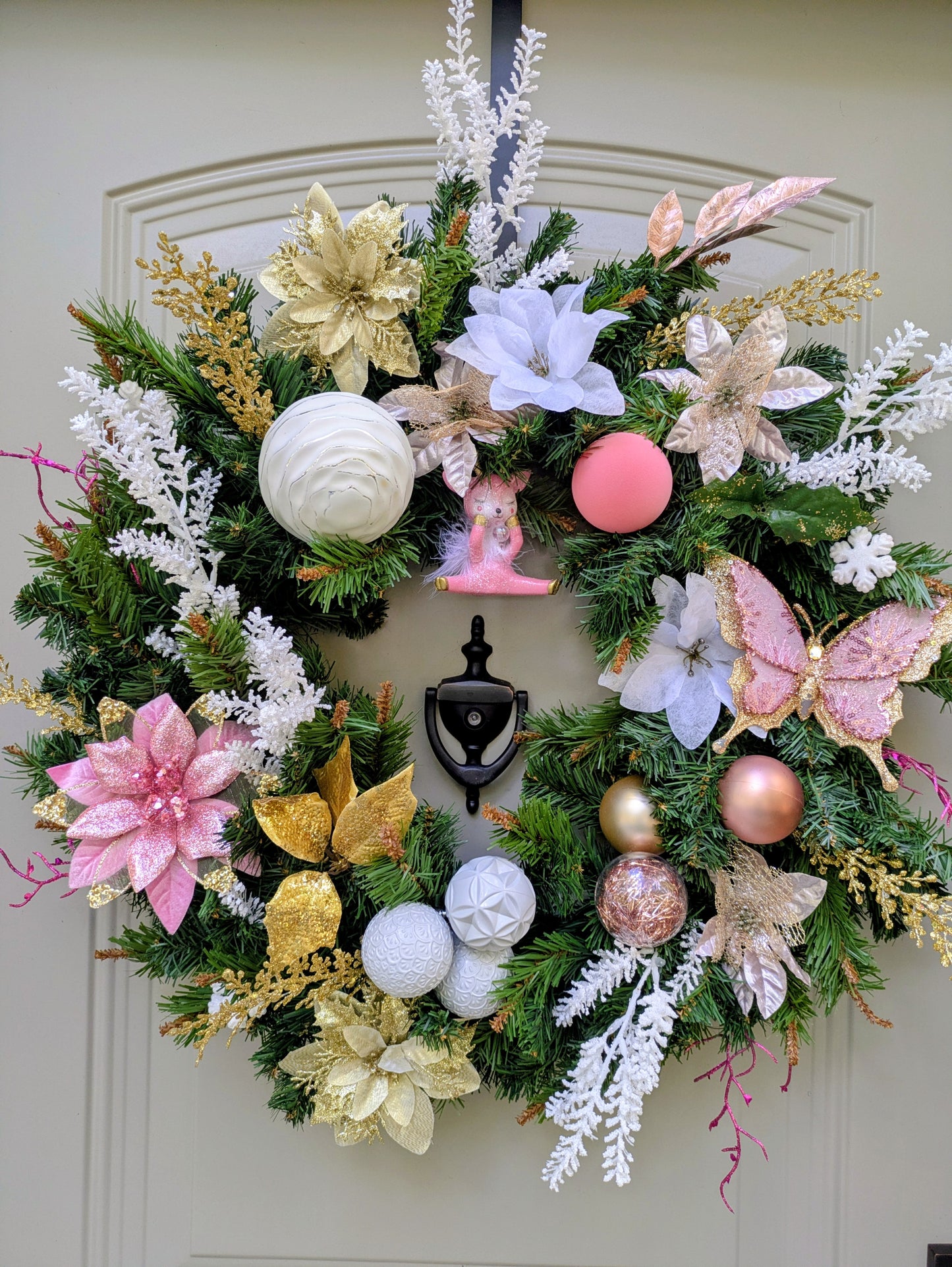 Pink, White & Gold Christmas Wreath