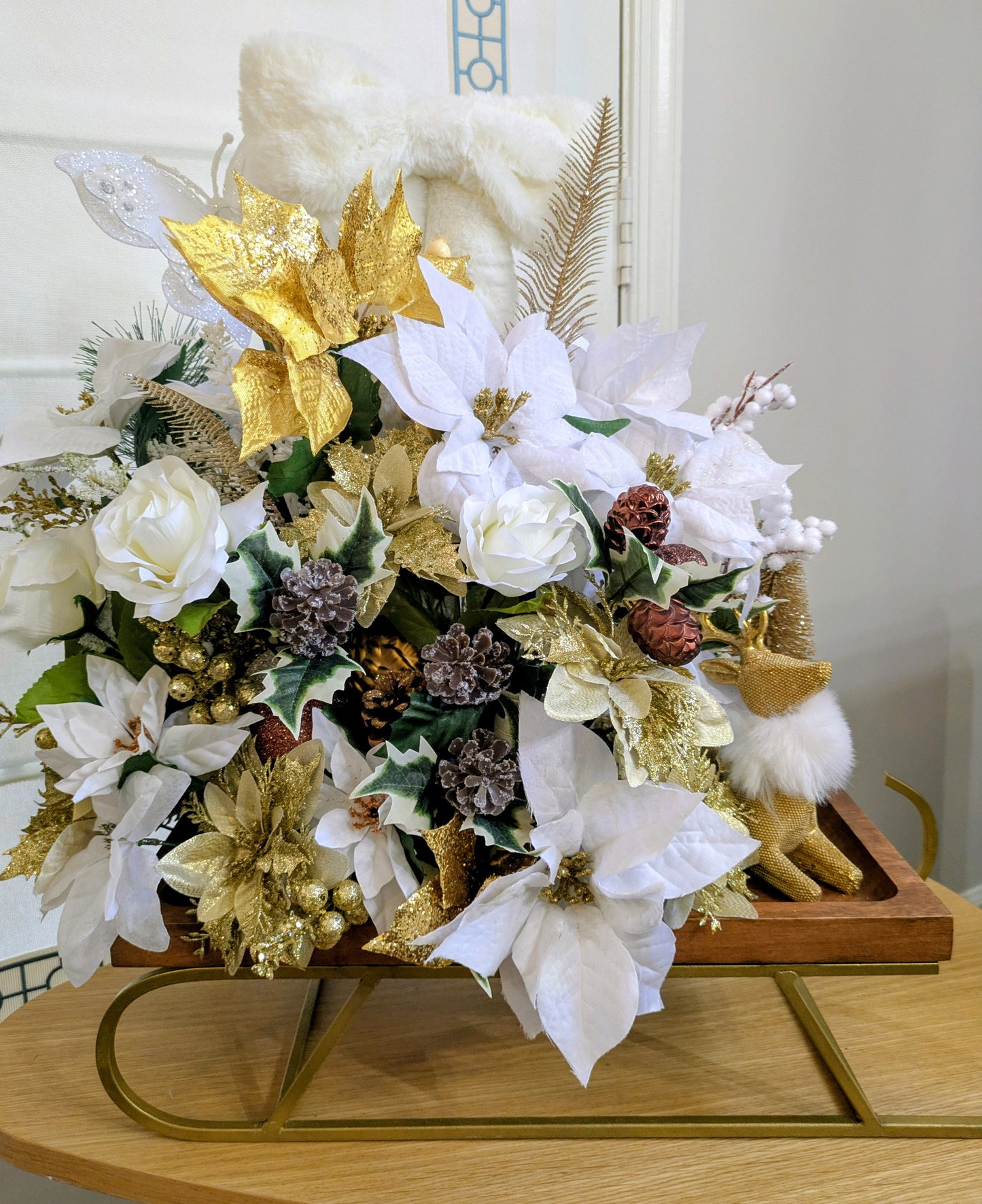 Deluxe White Christmas Sleigh Centerpiece