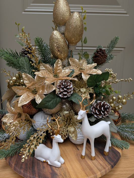 Reindeer Gold Wood Base Centerpiece