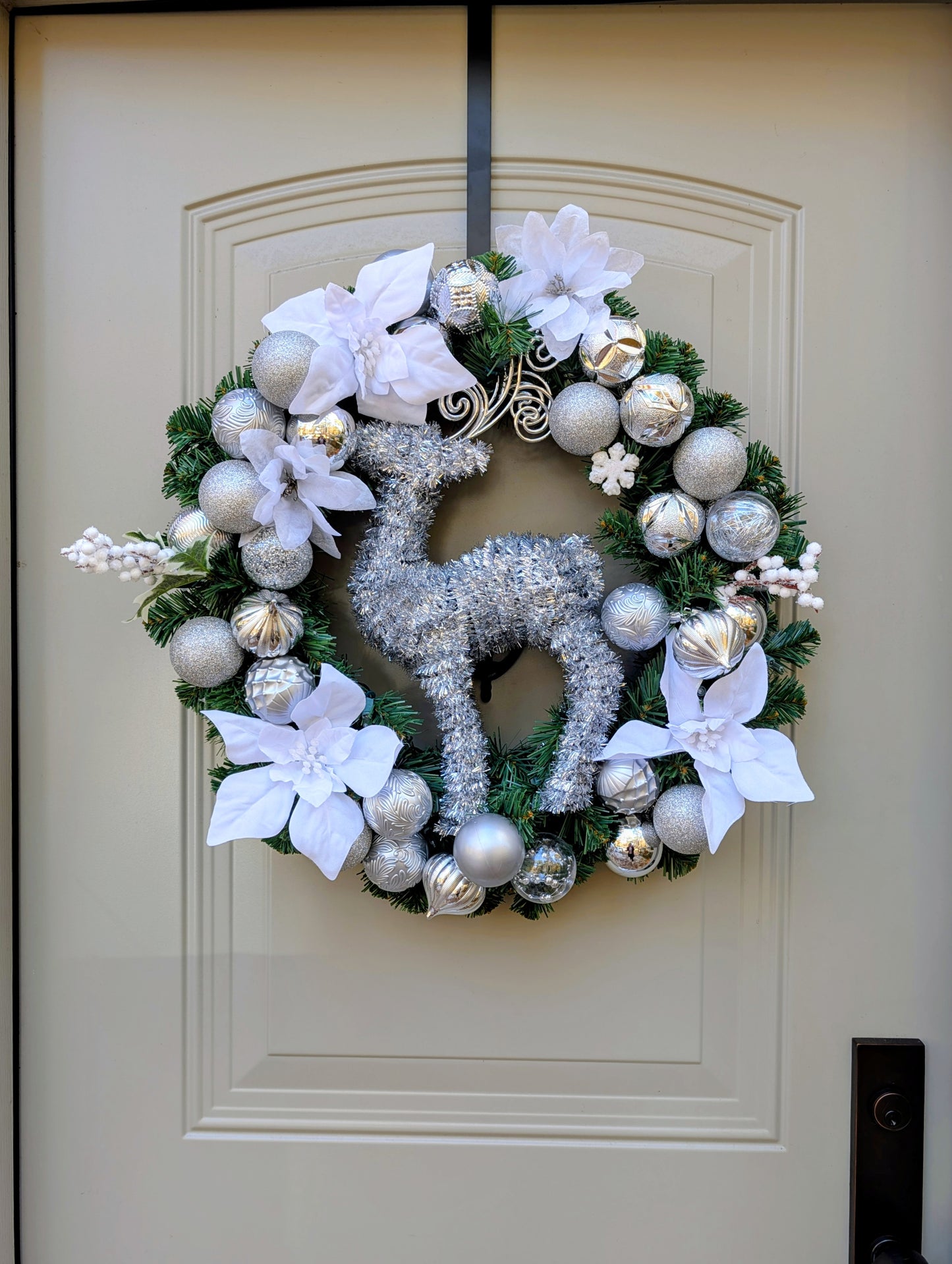 Lit Silver & White Reindeer Wreath
