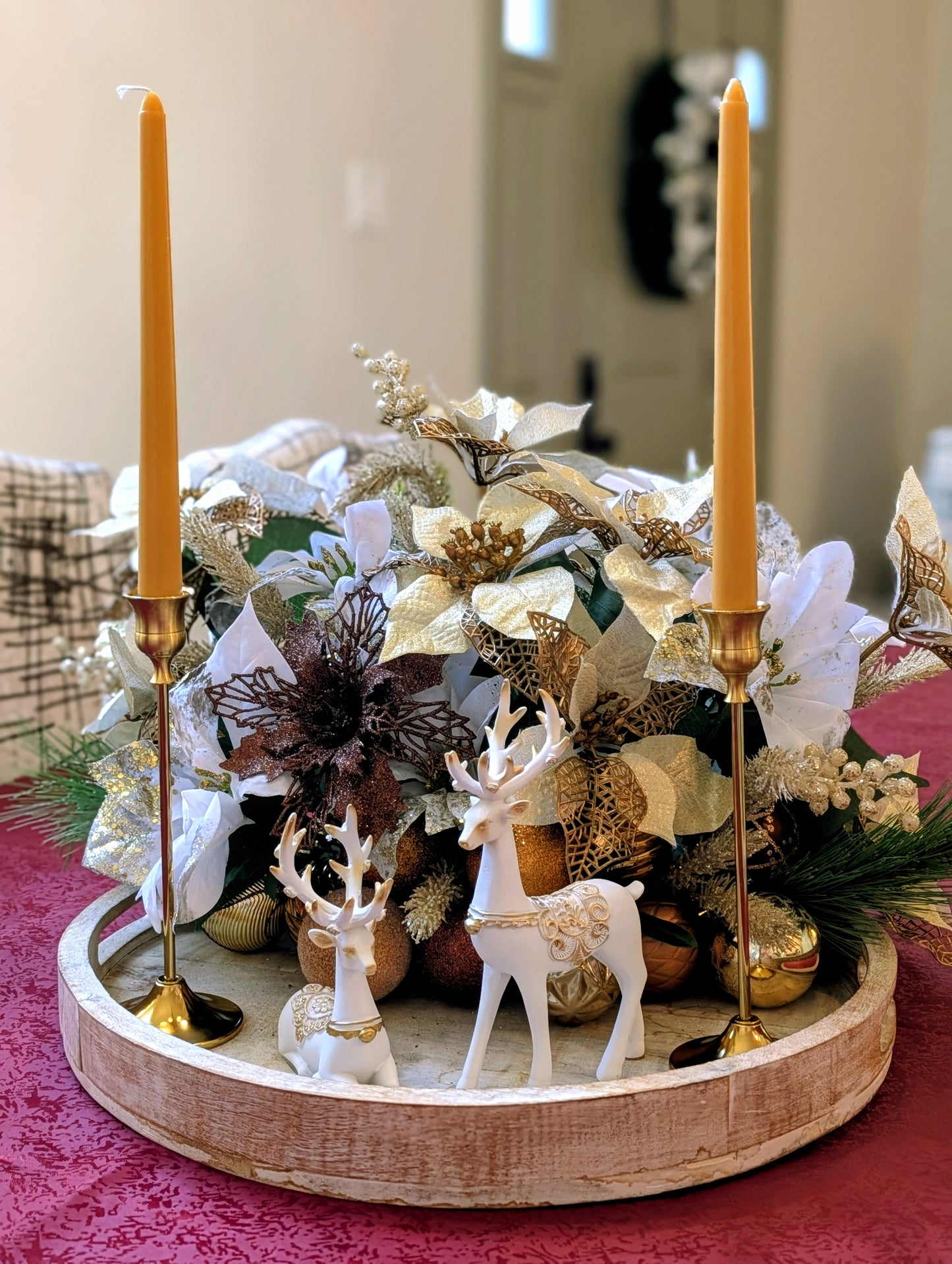 Candle & Reindeer Christmas Centerpiece