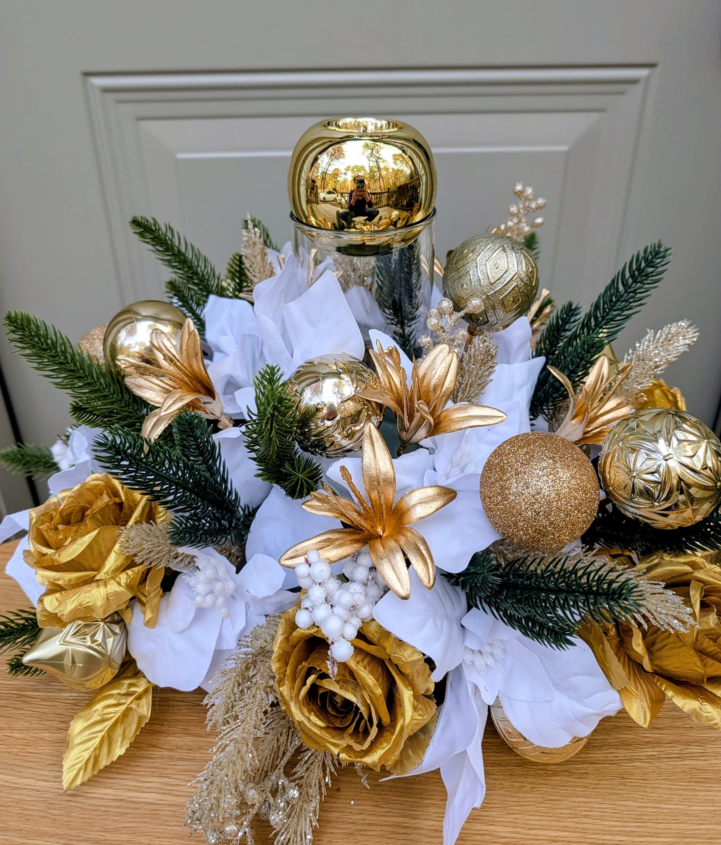 Golden Winter Elegance Centerpiece