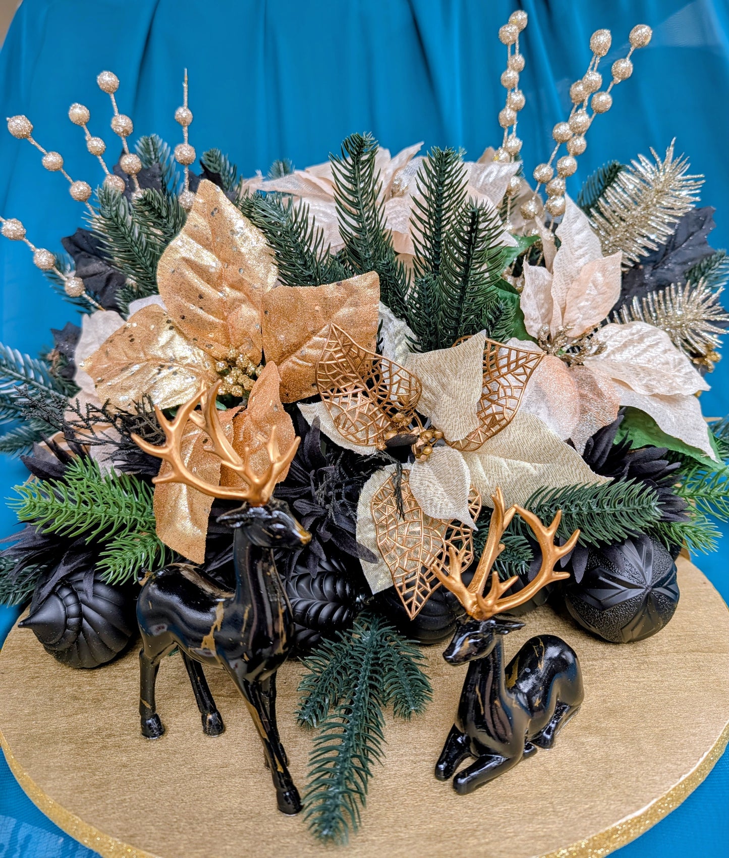 Golden Midnight Reindeer Centerpiece