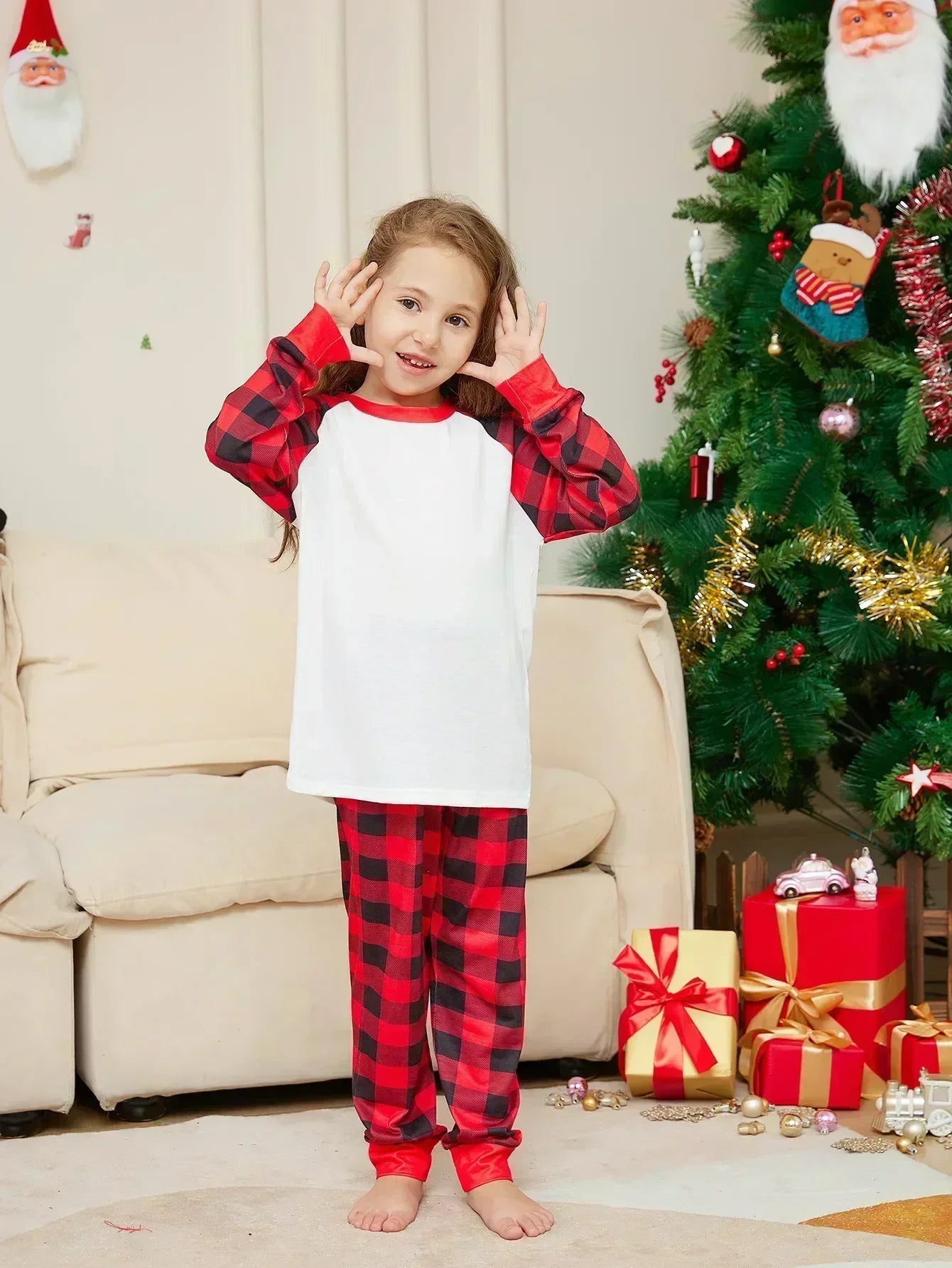 Plaid Print Christmas Pajamas Sets