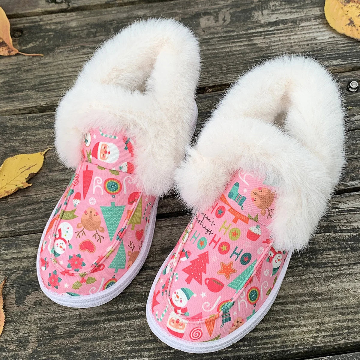 Women Christmas Pink Furry Shoes