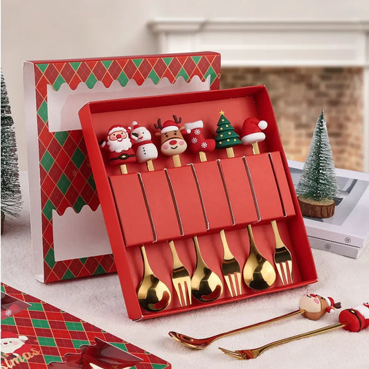 4pcs/Set Christmas Gift Gold Silver Spoon Fork Set