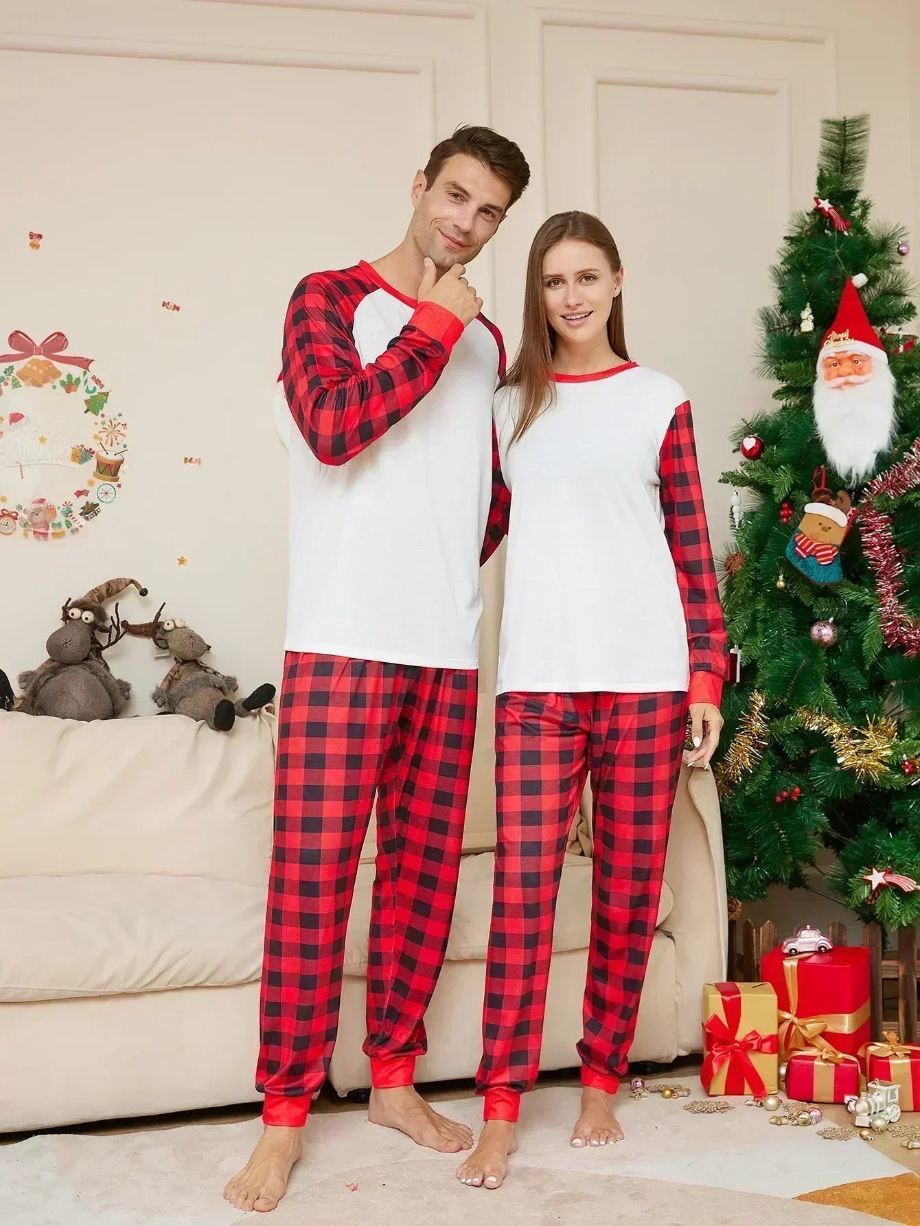 Plaid Print Christmas Pajamas Sets