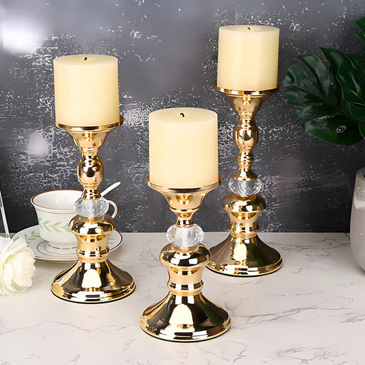 Gold Metal Pillar Candlestick Holders Vintage