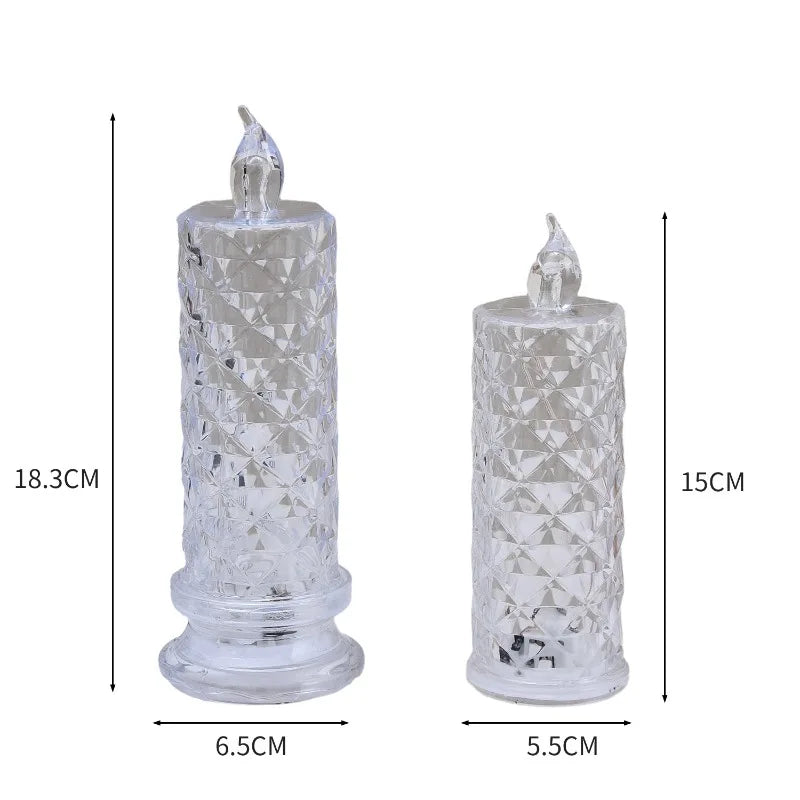 Decor Crystal Candles LED Light Transparent Flameless Battery Power