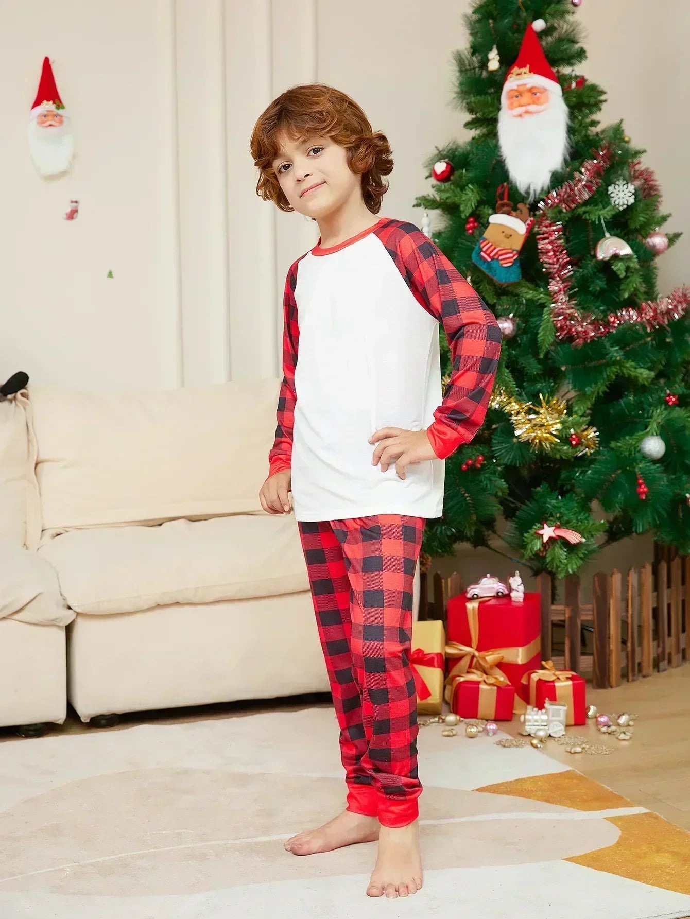 Plaid Print Christmas Pajamas Sets
