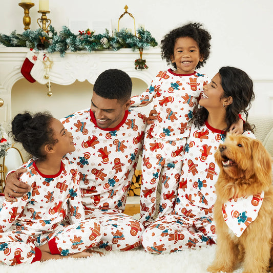 Family Matching Christmas Pajama Set Gingerbread Man Print