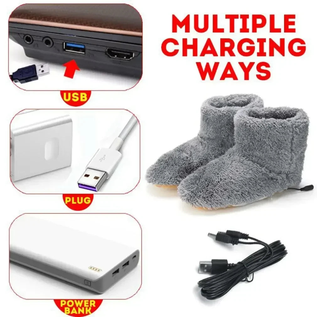 USB Rechargeable Foot Warming Shoes Men Women