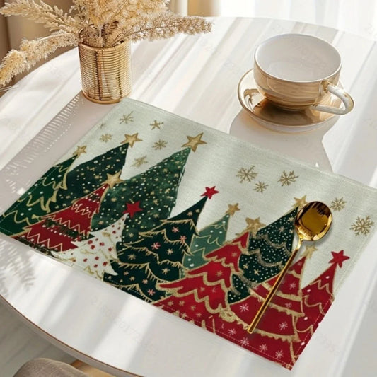 4pcs Christmas Tree Linen Table Placemat