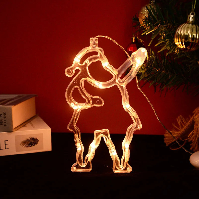 Christmas LED Light Snowflake Santa Deer Hanging Window Ornament