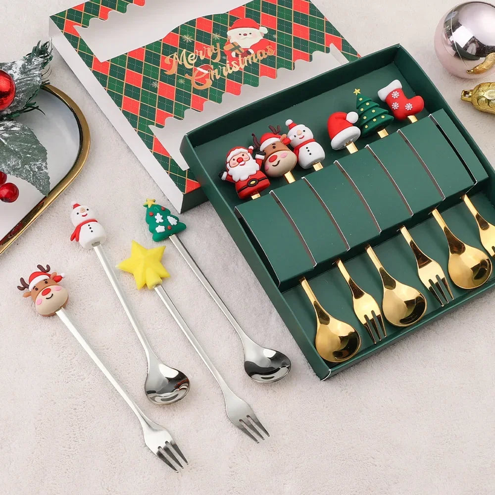 4pcs/Set Christmas Gift Gold Silver Spoon Fork Set