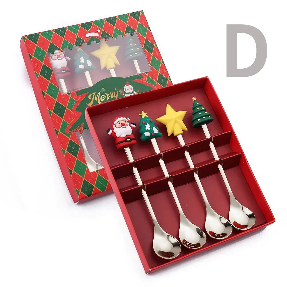 4pcs/Set Christmas Gift Gold Silver Spoon Fork Set